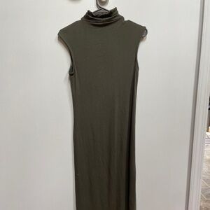 Full Length Army Green Mock Neck Knit Dress